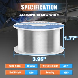 AZZUNO Magnesium Aluminum Mig Welding Wire, ER5356 0.040" Aluminum Mig Wire, 1-LB, 1-PACK
