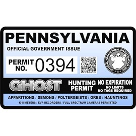 Pennsylvania Ghost Hunting Permit 2.4" x 4" Sticker