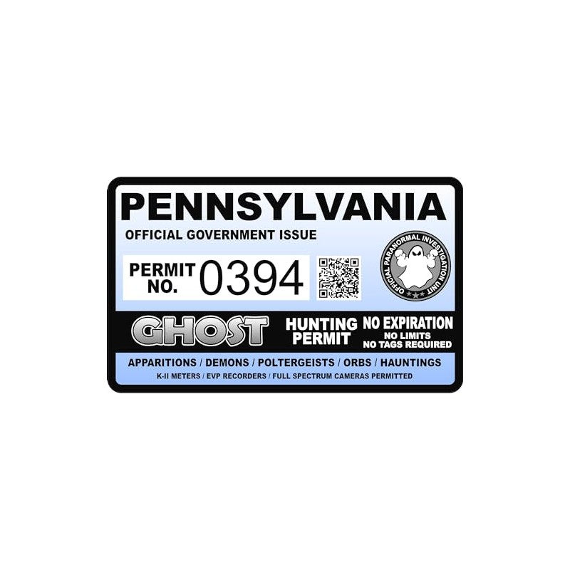 Pennsylvania Ghost Hunting Permit 2.4" x 4" Sticker