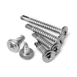ShopXJ Drill Screws M4.2 M4.8 Drill Bis Thin Washer Drill Screws, Stainless Steel, White, Pack of 100