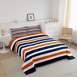 Stripe Art Comforter Set for Teens Blue and Orange Bedding Set Modern Simple Bedding Home Decor for Kids Comforter Twin Size 2 Pcs Stripes Quilted Duvet Set 1 Comforter with 1 Pillowcase