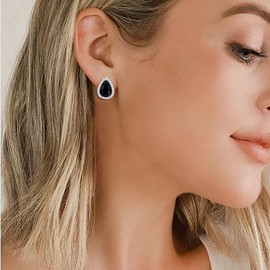 EVER FAITH Cubic Zirconia Wedding Clip On Earrings, Bridesmaids Gorgeous Teardrop Prong Setting Stud Earrings for Women Black Silver-Tone
