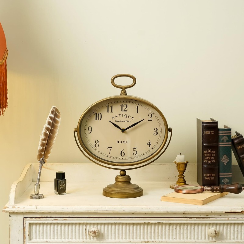 NIKKY HOME Antique Table Clock, Gold Retro Desk Clock with