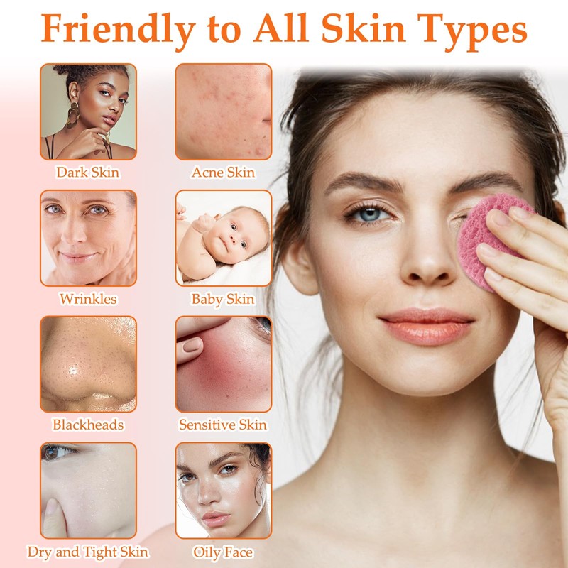 Pack of 80 Face Sponge, Cellulose Make-Up Pads, Compressed Make