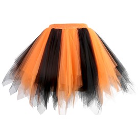 GOOBGS Musever 1950s Vintage Ballet Bubble Skirt Tulle Petticoat Puffy Tutu Black/Orange Large/X-Large