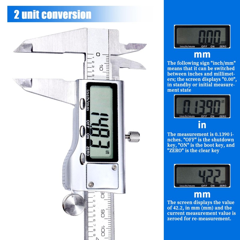 Digital Caliper Measuring Tool,Caliper Measuring Tool with Stainless Steel, Micrometer