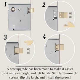 Toptotoo Mortise Lock Set Interior Door, Old Door Lock Replacement Parts, Antique Vintage Door Lock Hardware, Skeleton Keys and Reversible Latch, Mortise Lock Kit, Brushed Nickel Finish