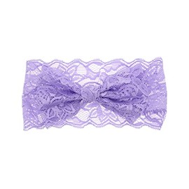 Koolgil Baby Girl's Elegant Lace Bow Knot Headband Children's Rhinestone Pearl Lace Headband for Birthday Party Photography (Lavender)