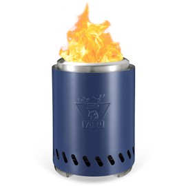 YEFU Tabletop Fire Pit 9.7 x 7.1 in, Low Smoke Camping Stove for Outdoor & Patio, Fueled by Pellets or Wood, Safe Burning Table Top Firepit, with Travel Bag & 2 Mini Sticks & Fireproof Mat, Blue