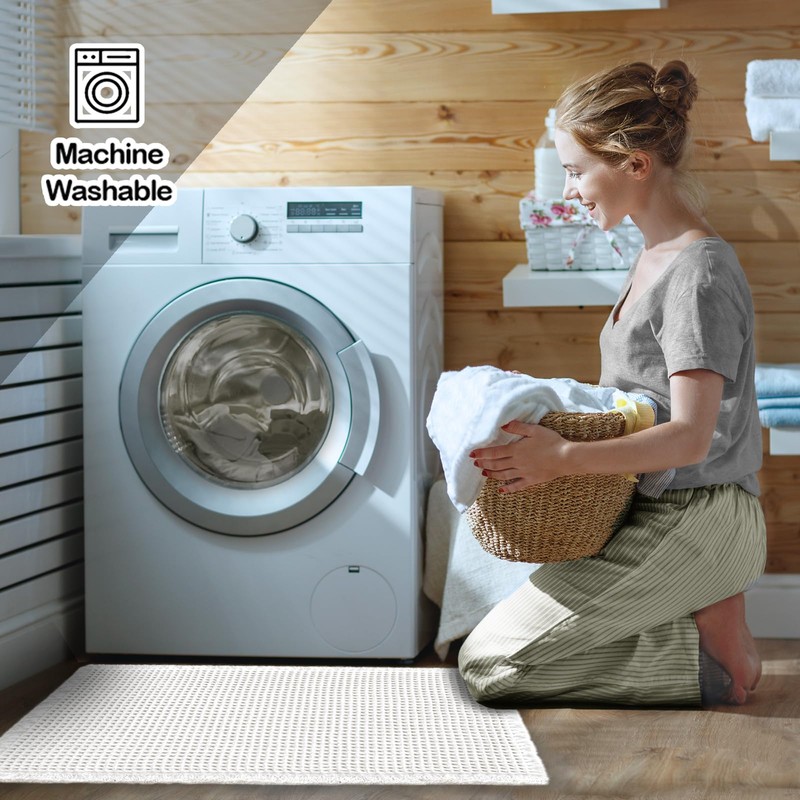 ZALL Waffle Bath Mat White Super Absorbent Non Slip Bathroom