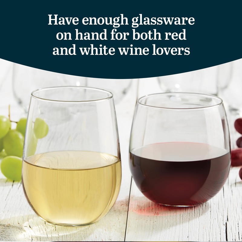 Libbey Stemless Wine Glasses Set of 12, Dishwasher Safe Set