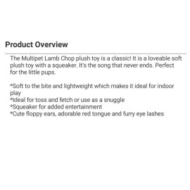 Multipet International Shari Lewis' classic and beloved Lamb Chop. Soft, cuddly Dog toy that squeaks