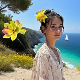 4Pcs Artificial Orchid Hair Ties U-Shaped Hairpin, Bohemian Hawaiian Floral Hair Wrist Accessories, Perfect for Seaside Vacation Summer Party, Scrunchies Elastics for Women Girls (Hairpin)