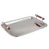 Elegance Stainless Steel Large Rectangular Tray with Wood Handles, 22