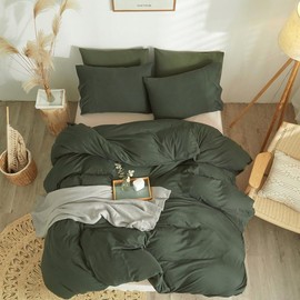 Comfortable & Soft 3 Piece Gentle Breathable Texture Cotton Duvet Cover Twin XL Size Solid Hued Tidy Design | All Seasons Fall Bedding Dark Forest Green Color Zipper Closure Warm Plush Cozy Luxury