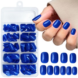 AddFavor Short Press on Nails Square Round Short Fake Nails Glossy Full Cover Acrylic Artificial Glue on Nails for Women, 240pcs/pack Royal Blue Nails with Sticky Tabs