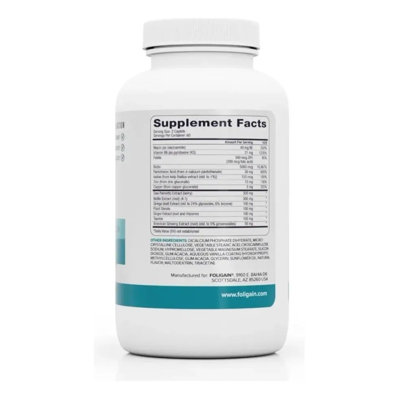 Foligain Suplemento Anticaída con Biotina y Vitaminas, DHT Bloqueador, 120