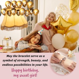 POWWA 4-16 Years Birthday Gifts for Girls, Pink Zebra Natural Stone Bracelet with Cute Heart Pendant and Message Card for Daughter/Granddaughter/Niece Birthday Gifts for Girls, Stainless Steel, No