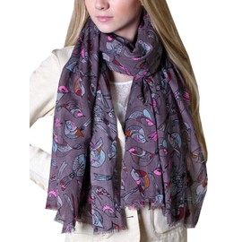 Anika Dali Women's Cute Tweet Bird Scarf Lightweight Soft Multicolor (Grey/Pink)
