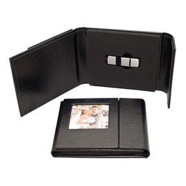 High Quality Leather USB Case / Album with USB Pocket with Window for Personal Cover Image - Ideal for Storing Wedding Photos & Digital Memories (Black)