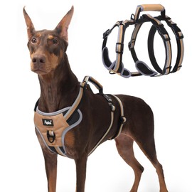 PUPTECK Escape Proof Dog Harness with Padded Handle, No Pull Pet Vest Harness Durable Reflective for Medium Large Dogs Walking Training and Running, Moccasin, L