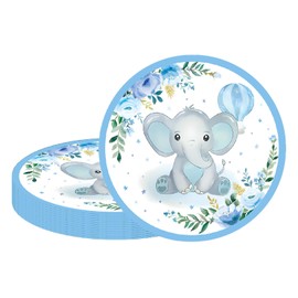 MORAINJAY 16Pcs Party Plates for Baby Boys,Blue Elephant Paper Plate,9inch/23cm Blue Elephant Themed Plates for Kids,Table Decorations for Baby Shower Birthday Party Supplies for 16 Guests