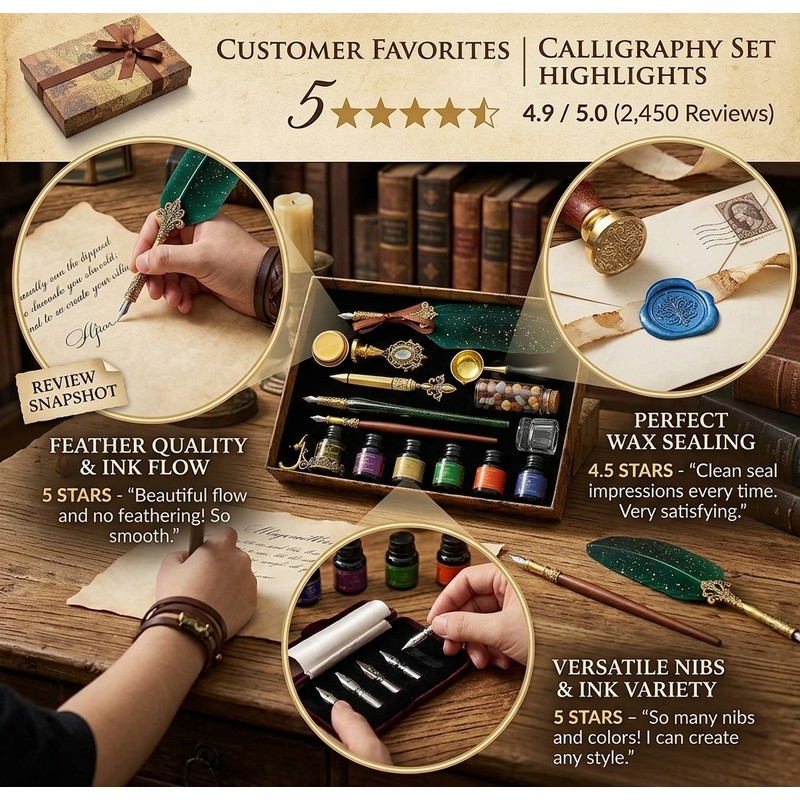 Feather Fountain Pen Set for Calligraphy Writing – Retro Style