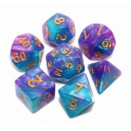 CREEBUY DND Dice Set Lake Blue & Purple Polyhedral RPG Dice for Dungeon and Dragons D&D Role Playing Games Table Games Glitter Dice