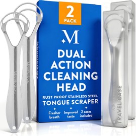BASIC CONCEPTS Rascador de lengua (paquete de 2), reduce el mal aliento (grado médico), limpiadores de lengua de acero inoxidable, raspadores de lengua 100% de metal, aliento más fresco en cuestión de segundos