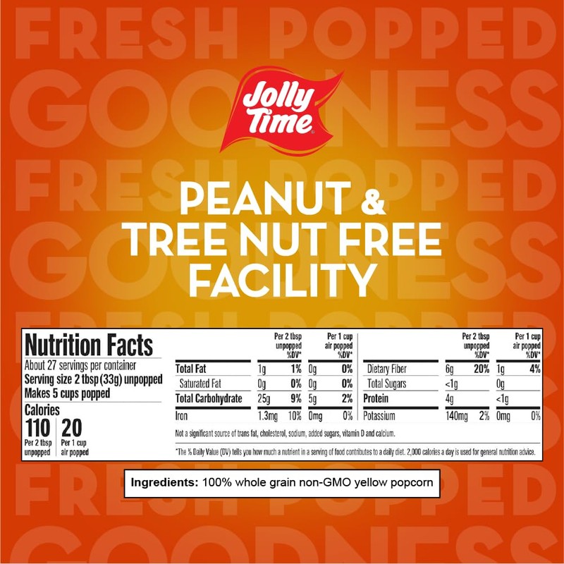 Jolly Time Unpopped Popcorn Kernels, Gourmet Popping Corn for Air