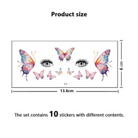 TTPSRY Tattoo Stickers for Face Coloured Butterfly Glitter Temporary Body Art Party Design Eyes and Make-Up Ideal for Women Girls Pack of 10