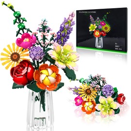 IKIDSUN Flowers Bouquet Building Sets, Artificial Flower Plants for Botanical Collection and Decorative Home, for Girls Women Adults Ages 6+, Birthday Valentine's Day Gift for Her, No Vase