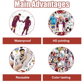 60 PCS Football Star Stickers, Soccer Player Stickers Vinyl Sticker Pack, Waterproof PVC Decals for Water Bottle Laptop Helmet