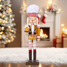 WONDER GARDEN Christmas nutcrackers, 15 Inch Nutcracker Christmas Decor, Wooden Chef Nutcracker Figures Ornaments with Gingerbread House, Nutcrackers Christmas Decorations for Shelves and Tables Decor