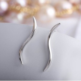 S. Leaf Arete escalador de oreja, de plata de ley maciza, delicada hoja moderna, minimalista