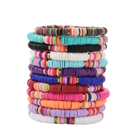 HYHONEY 12pcs Friendship Bracelets Beaded Bracelets Heishi Bracelet Cute Bracelets Stack Vinyl Clay Disc Bead Surfer Stretch Summer Beach Bracelets For Women Preppy Bracelets