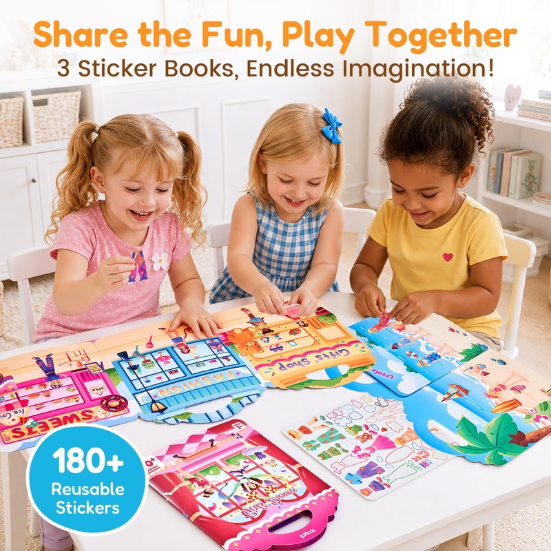 JoyCat Reusable Dress Up Sticker Books, 3-Pack, City Seaside Dreams