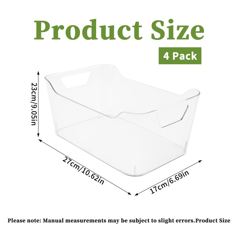 4 Pack Clear Storage Bins for Pantry Organization and Storage,