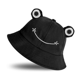 IHLOOTD Frog Hat, Frog Fishing Hat, Sun Hat, Bucket Hat, Cotton Frog Fishing Hats, Cute Frog Hat for Children, Adults, Teenagers, Camping, Hiking, Fishing, Hunting, black