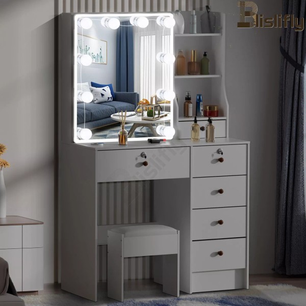 Yamissi LED Lights Makeup Vanity Set Dressing Table with Stool
