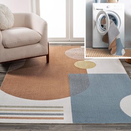JONATHAN Y WSH306A-3 Slinger Modern Kids & Novelty Collage Machine-Washable Area Rug, Contemporary, Geometric, Minimalist for Living Room, Dining Room, Bedroom, Kitchen, Cream/Multi, 3 X 5