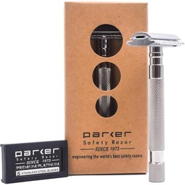 Parker 64S Maquinilla de Afeitar de Seguridad de Doble Filo con Mango de Acero Inoxidable, Cabezal de Peine Cerrado y 5 Cuchillas