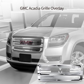 Grille Overlay Compatible With 2013-2016 GMC Acadia, Denali Style Chrome ABS Front Bumper Grille Cover Hood Mesh Guard Tape On by IKON MOTORSPORTS, 2014 2015