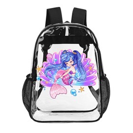 SFQKGVX Mermaid Clear Backpacks For Boys Stadium Approved Transparent Backpack for School Concert Events & Travel Water-Resistant Durable TPU See Through Bookbag for Kids