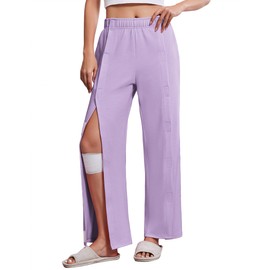 Deyeek Womens Tear Away Pants for Post Hip Surgery Recovery Snap On Pants Breakaway Surgical Zipper Sweatpants with Pockets Purple