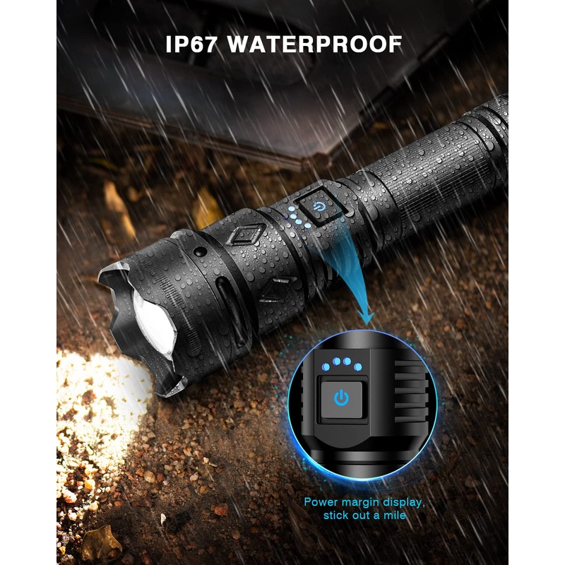 GEKIRO Super Bright Rechargeable Flashlights 2500000 High Lumens,Waterproof Tactical Powerful