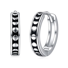 AOBOCO Sterling Silver Hoop Earrings for Men Moonphase Small Black Hoops