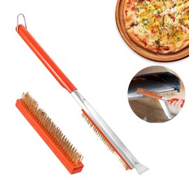 21'' Pizza Oven Brush with Stainless Steel Stone Scraper, Pizza Brush with Hanging Ring, Outdoor Pizza Oven Accessories for Various Oven and Microwave,Replacement for Cleaning Mop