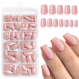 Lifextol 120pc Pink Coffin Press on Nails Short Fake Nails Press ons for Women Acrylic Nail Presson Nail&Glue Tabs, Short Pink Fingernails Coffin False Fingernail Tip Stick on Artificial Fingernail