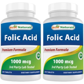 Best Naturals Folic Acid 1000 mcg (Vitamin B9), 240 Tablets (1000 mcg (Pack of 2))